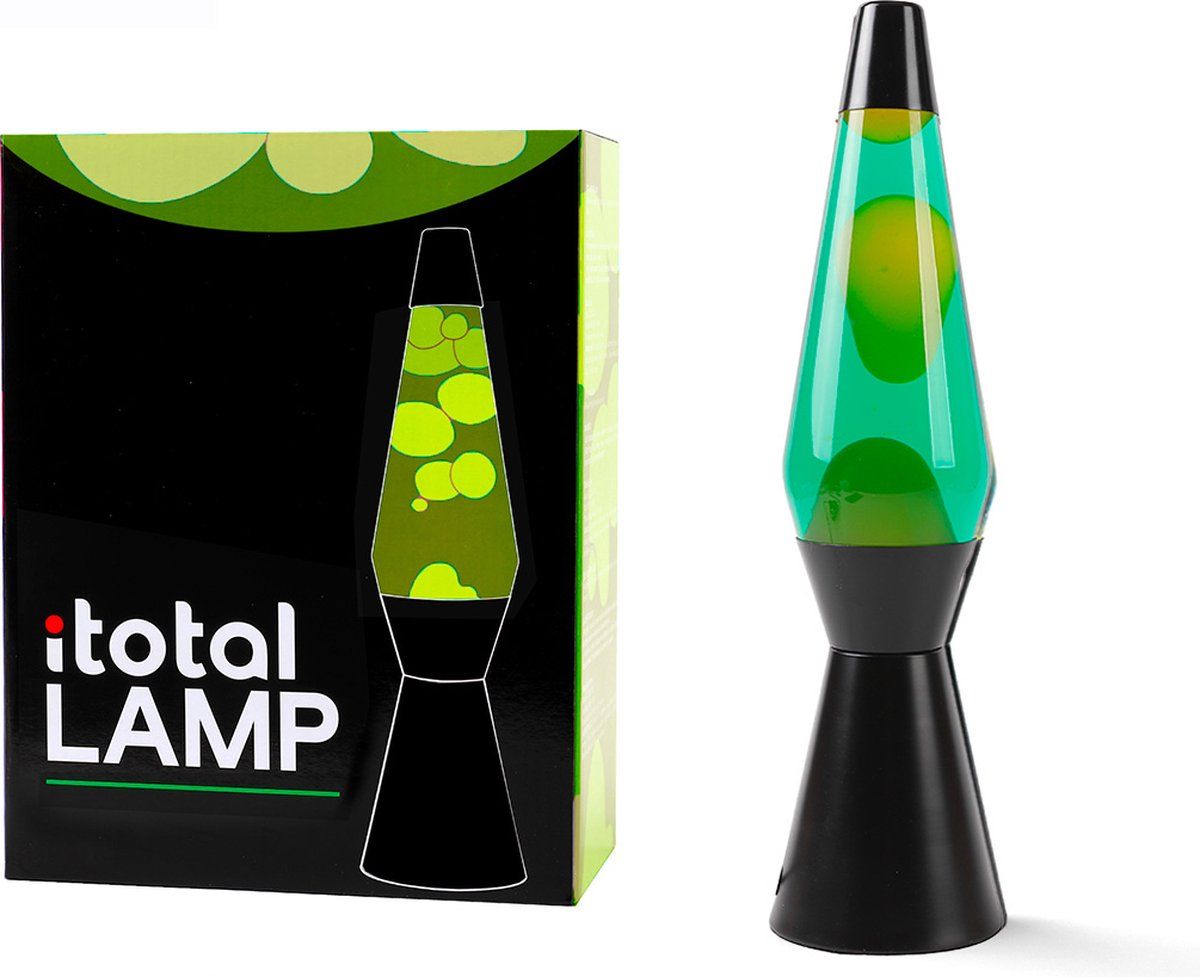 I-Total Lavalamp Zwarte Voet Conisch | Gele Lava en Groene Vloeistof