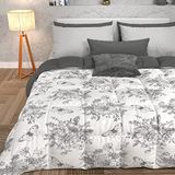 PETTI Artigiani Italiani Winterdeken, winterdeken, dekbed voor Frans bed, dubbelzijdig, effen en digitale print, botanisch grijs, 100% anti-allergische microvezel, gemaakt in Italië