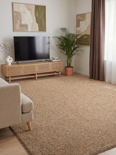 Elle Decoration Rocco - Zacht plat geweven tapijt, machinewasbaar, wol-look, duurzaam, modern, Scandinavische look, karamel, 120 x 170 cm