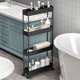 SAKA Slanke opbergwagen, 4 niveaus badkamer rollende utility cart opslag organizer uitschuifbare kar, mobiele rekken unit organizer trolley voor kantoor, badkamer, keuken, wasruimte, smalle plaatsen