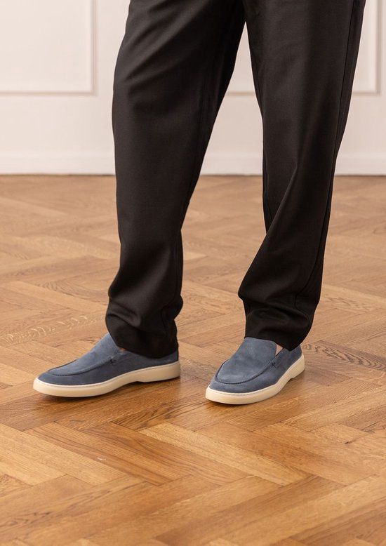Manfield - Heren - Blauwe suède loafers - Maat 41