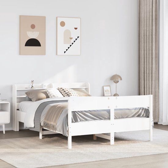 vidaXL Bedframe - massief grenenhout - wit - 140x200 cm