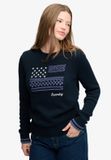 Superdry & Co Superdry Statement Cable Flag Knit Trui Relaxed Pasvorm Dames Katoen 100% Blauw Maat 12