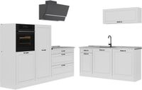 Vicco Complete keukeneenheid R-Line, Wit landelijk/Wit, 220 cm marmer werkblad