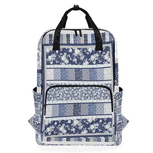 MONTOJ Travel Rugzak Blauw Bloemen Quilt Patroon School Rugzak