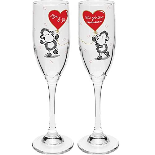 Sheepworld 47881 champagneglazen set motief Du & Ich, geschenkdoos