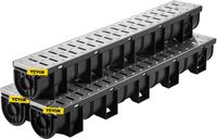 Vevor Afvoergootset, 3-Pack, Terrasgoot, Rvs Sleufgootsysteem 15x13x100cm, met 3 Eindkappen, Plug-In Aansluiting, voor Tuinafvoer, Oprit, Zwembad, Stoep