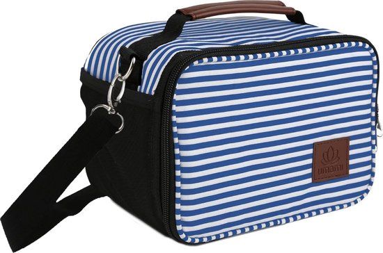 Umami Lunchtas volwassenen 4L, kleine geïsoleerde lunchbox tas, picknicktas, thermostas - Kliene koeltas voor kantoor, maaltijdvoorbereiding en picknick (Blauwe strepen)