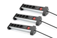 DIGITUS DA-70614-3 - Meervoudige wandcontactdoos met USB-lader - 3 stuks - 2x USB-A poort - 4x wandcontactdoos met randaarde - Met schakelaar - Voor bureau- en wandmontage