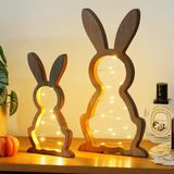 Merkloos / Sans marque Fifth Element B.V. Moderne houten Paashaas - 2-delig - 30x16,5 cm - met LED-verlichting - paasdecoratie