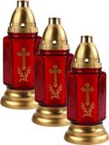 Cosy&Trendy 4x stuks grafkaarsen/gedenklichten met deksel rood/goud 11 x 24 cm - 72 uur brandtijd