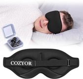 Cozyor Slaapmasker met 3D-vulling, 100% donker, voor zijslapers, met siliconen oordopjes, zacht oogmasker voor vliegtuig, slaapmasker