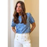 JOSH V Gebloemde Top met Lurex Lichtblauw