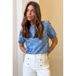 JOSH V Gebloemde Top met Lurex Lichtblauw