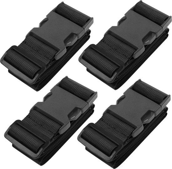4 x Kofferriem Familie Pack - Bagageriem - Spanband Bagage - Kofferband - Reisaccessoires - Verstelbaar - Zwart - van Heble®