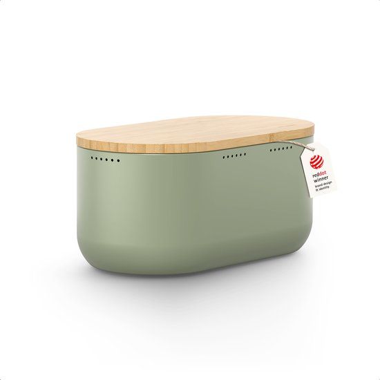 LARS NYSØM Broodtrommel - Bamboe deksel bruikbaar als snijplank - 35,5x18,5x15,8cm (Sage Green)