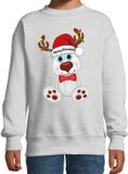 Bellatio Decorations Kersttrui - sweater - voor jongens / meisjes - Merry Christmas - grijs - Kerst ijsbeer 152/164