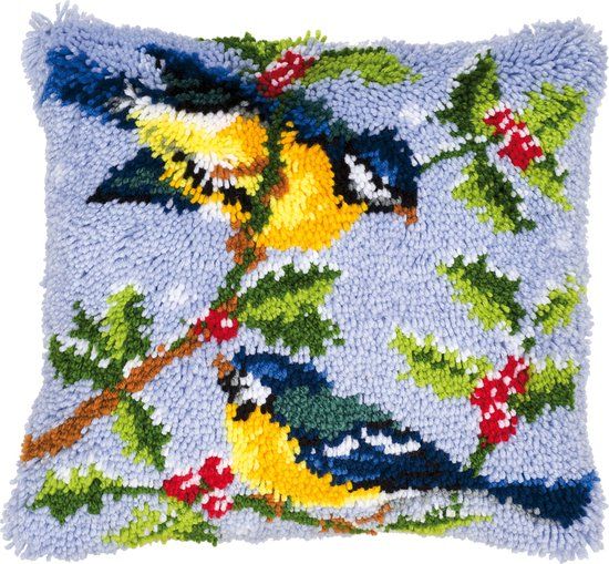 Vervaco Knooppakket Tapijt Handwerken Pakket 2 Vogels OP TAK Smyrna Knopen Pakket 40 x 40 cm