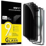 NEW'C 3 Stuks, Privacy Screen Protector voor iPhone 16, iPhone 15 (6,1 inch), Gehard Glass Schermbeschermer Film 0.33 mm Ultra transparant, resistent - Eenvoudig installatiegereedschap inbegrepen