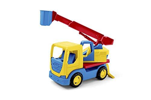 Wader Quality Toys 35318 - Tech Truck vrachtwagen met kraan, personenmand, draaibaar opzetstuk en stabiele stalen assen, ca. 29 x 11,5 x 32 cm groot, vanaf 12 maanden, ideaal als cadeau voor creatief spelen