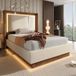 MODFU - Bed - Opbergruimte - Met Verlichting - Beige - Walnoot - Eenpersoons - 90 X 200 Cm