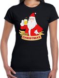 Bellatio Decorations Shoppartners Bv Fout kerstshirt / t-shirt zwart santa met pul bier voor dames - kerstkleding / christmas outfit S