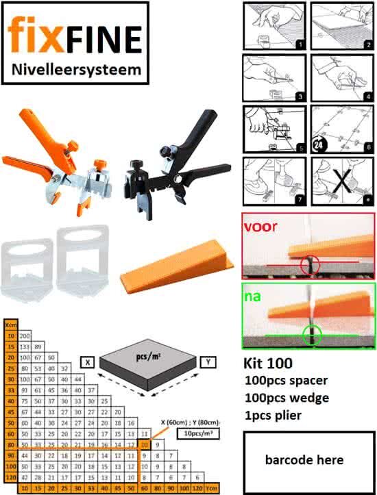 Fixfine Tegel Leveling Systeem Starters Kit 250 PRO 1mm + Metalen Tang. 100% vlak