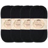 JubileeYarn Baby-bamboe-katoengaren, zacht, 50 g/kluwen, middernachtzwart, 4 bollen