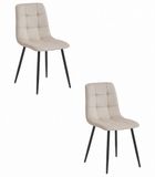 LEOBERT Set van 2 Eetkamerstoelen KARA Beige Velvet Zwarte Metalen Poten