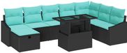 vidaXL Tuinbank - Set - 9 - st - poly - rattan