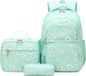 Huttutu Sac à dos - Ensemble de sacs à dos d'école imprimés marguerites avec sac à lunch et trousse - Ensemble 3 pièces - Résistant à l'eau - Pour adolescents, filles et garçons - Vert