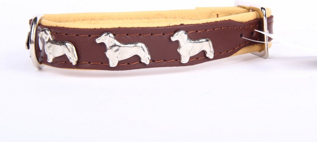 Dog's Companion Leren Halsband - Teckel - 35-41 cm x 20 mm - Bruin/Naturel