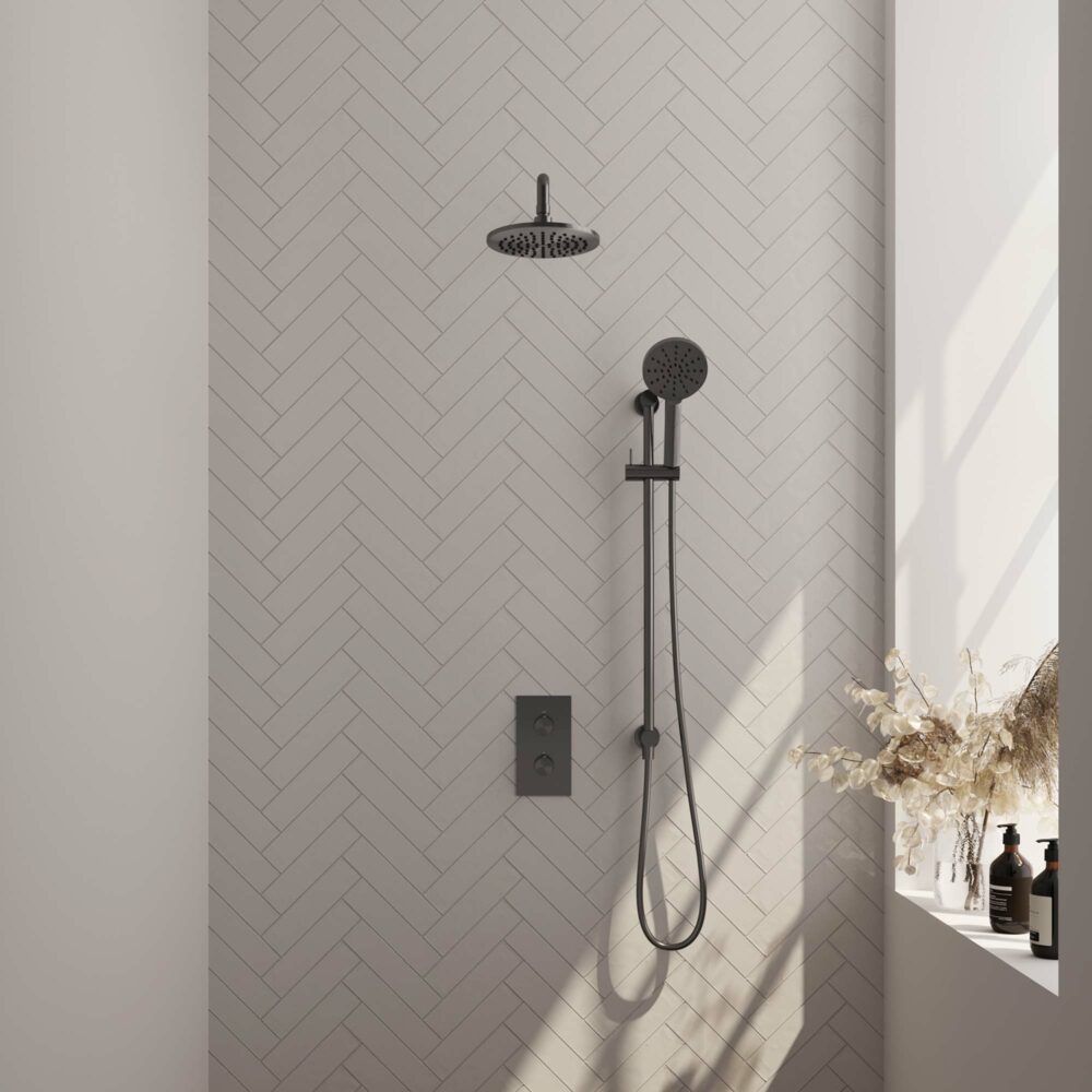 Brauer Gunmetal Carving inbouw doucheset met glijstang, muurarm en ronde handdouche 3-weg 20 gunmetal