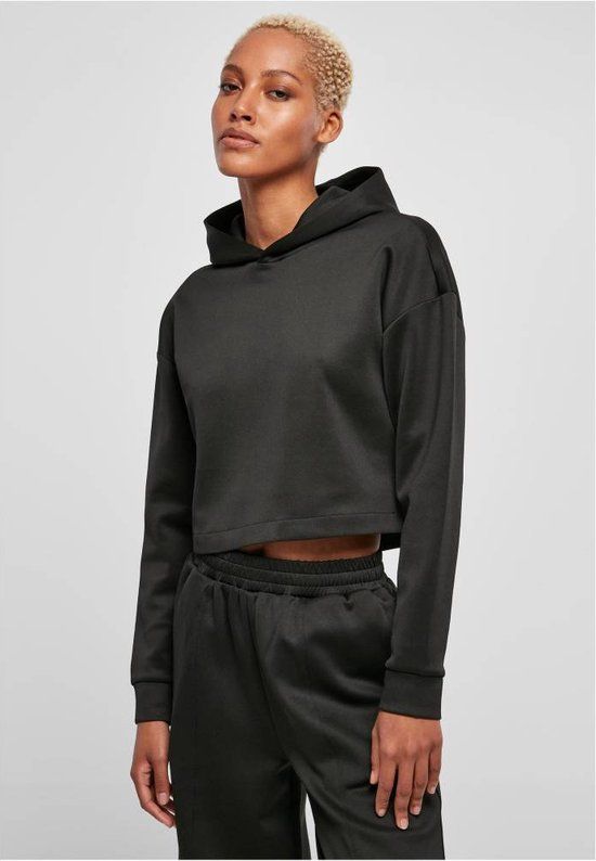 Urban Classics Short Scuba Crop Hoodie - Black - Women's XS