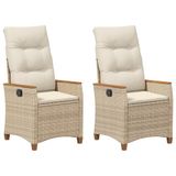 vidaXL Chaise longue de jardin avec coussin beige et crème 64 x 57,5 x 112 cm