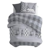 PENSIERI DELICATI Beddengoedset voor eenpersoonsbed, flanel, 100% katoen, tas 155 x 200 cm en kussensloop 52 x 82 cm, gemaakt in Italië, dekbedovertrek wasbaar op 40 graden, motief Canada grijs