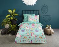 Good Morning dekbedovertrek eenhoorn, prinses, regenboog - 1 persoons 140x200/220 cm - Mint - 100% Katoen renforcé