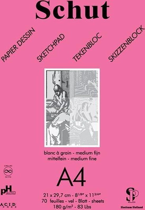 Schut Tekenblok Dessin 180 gram 70 vel Roze A3