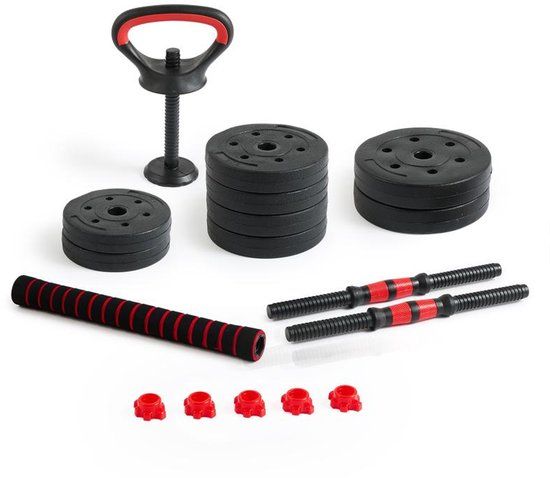 Bol Thuis Fitness Set – Halterset met Stang, Verstelbare Gewichten en Kettlebell – Full Body Krachttraining