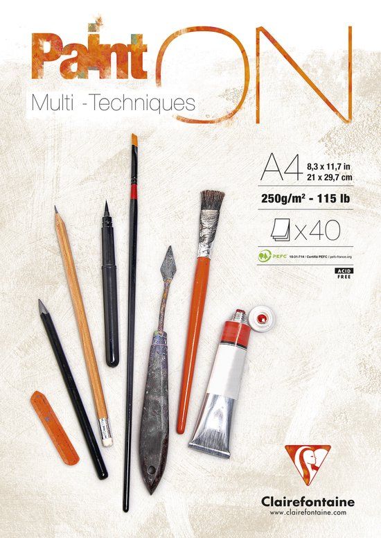 Clairefontaine Paint ON Multi-Techniek Pad - Schilderpapier - 250g - A4 - 40 Vellen