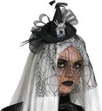 Atosa Halloween heksenhoed - mini hoedje op diadeem - zwart/zilver