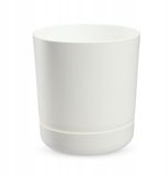 KADAX Bloempot met onderzetter, kunststof plantenpot, minimalistische plantenbak, decoratieve pot voor bloemen, cactussen en kruiden (17 cm, wit)