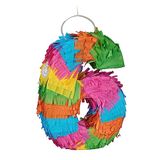 Relaxdays Mini Pinata cijfer 6, regenboog, h x b x d: 20,5 x 15 x 4,5 cm, voor kinderen, om te vullen, meerkleurig