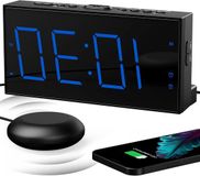 Non-branded Loud Alarm Clock with Bed Shaker Vibrating Alarm for Heavy Sleepers Hard of Hearing Deaf Youth Double Alarm Large Display USB Charger Dimmer Snooze