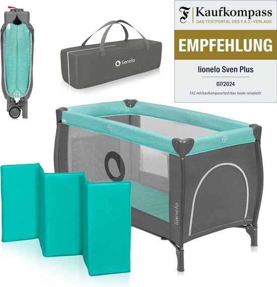 Lionelo Sven Plus 2-in-1 Campingbed - 127x60cm - Co-sleeper - Turquoise/Grijs