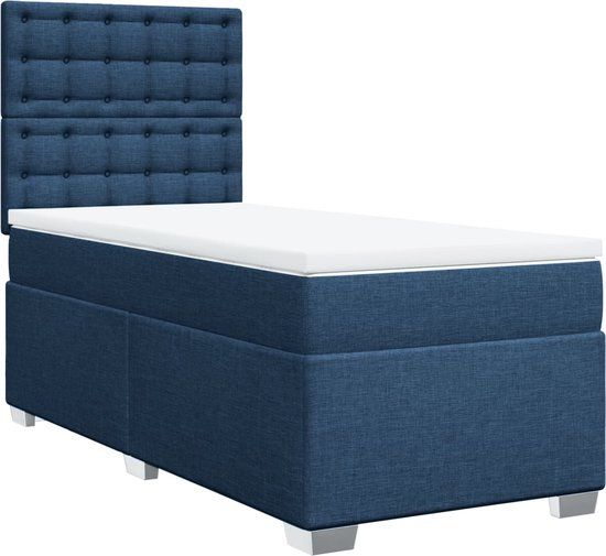 vidaXL Boxspring met matras stof blauw 100x200 cm