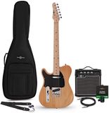 Gear4music Knoxville Linkshandige Elektrische Gitaar Natural 4/4 met 10W Gitaarversterker en Accessoirepakket