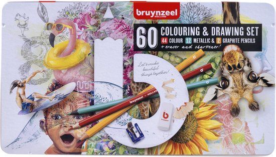 Bruynzeel Teken- en Kleurset Creatieve Kunstenaars Blik - 60 Stuks