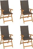 vidaXL Klapstoelen met Kussens Massief Teakhout Taupe (4 stuks)