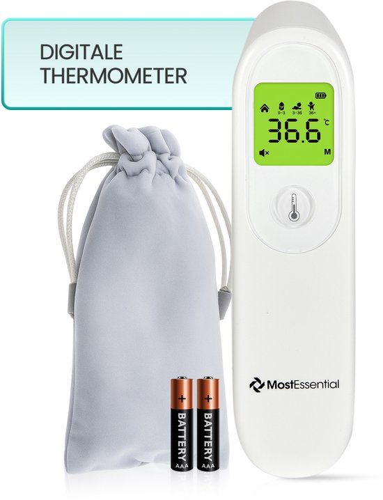 MostEssential Digitale Voorhoofd Thermometer - Temperatuurmeter - Koortsthermometer voor Volwassenen, Kinderen en Baby's - Contactloos - HW05